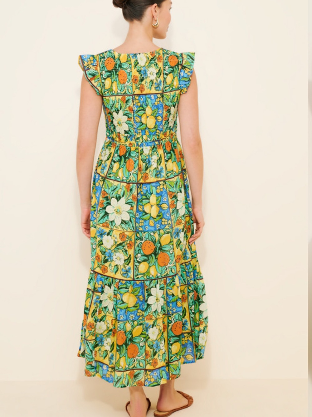 NWOT Anthropologie Peregine Flutter Sleeve Maxi Dress in lemon and floral print - Picture 2 of 13